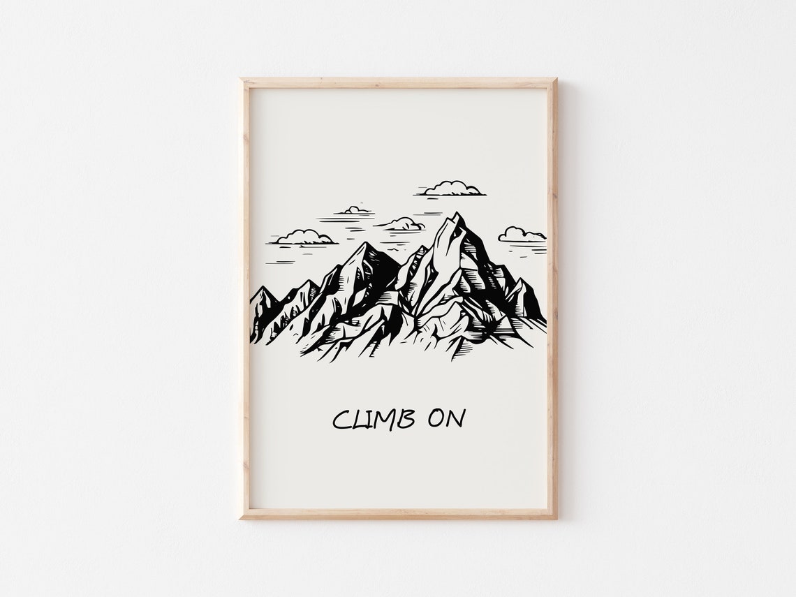 Climb On Mountain Peak Black Line Art Gift For Climbers Poster - Image 3