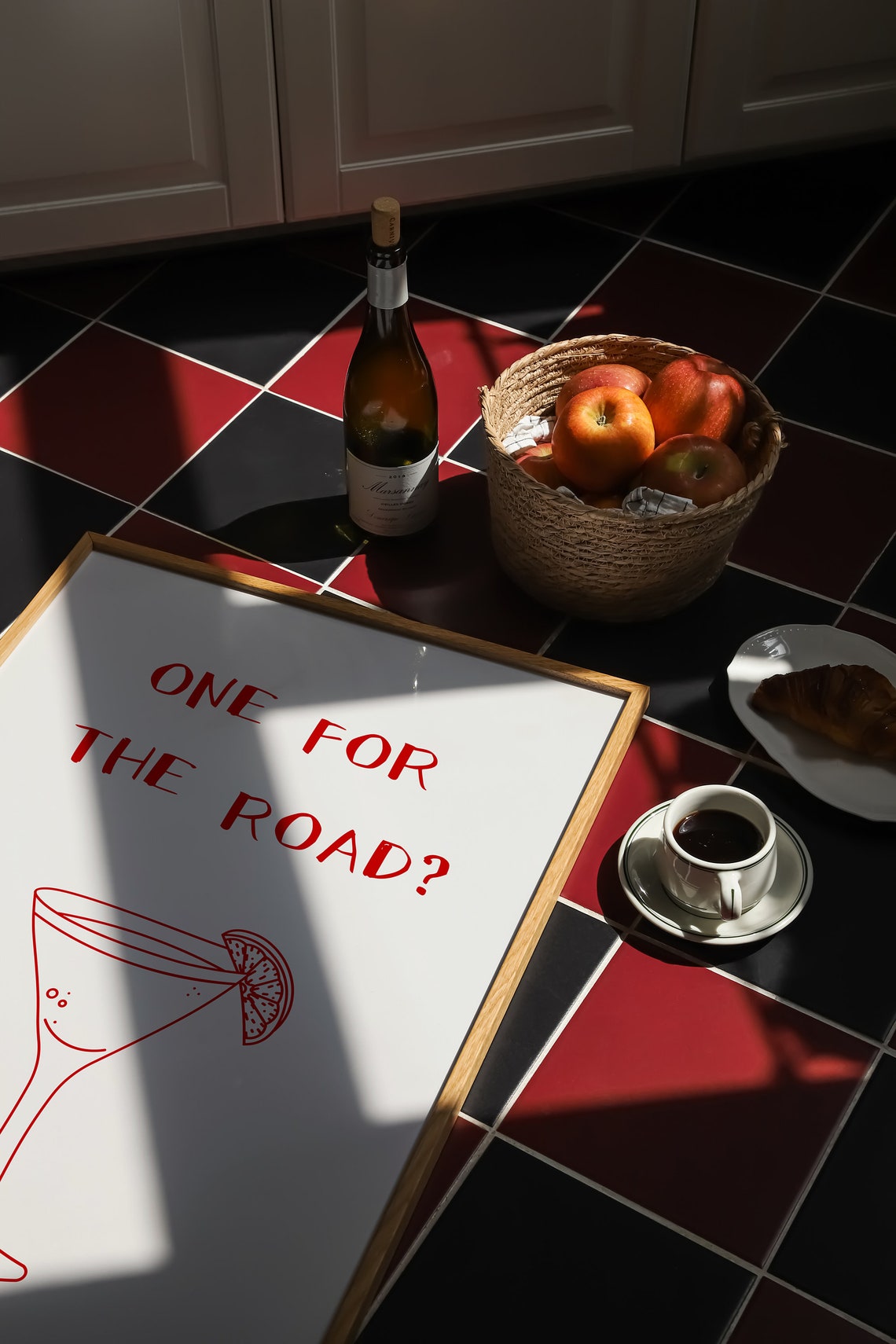 One For The Road Red Martini Cocktail Line Drawing Bar Quote Print - Image 3