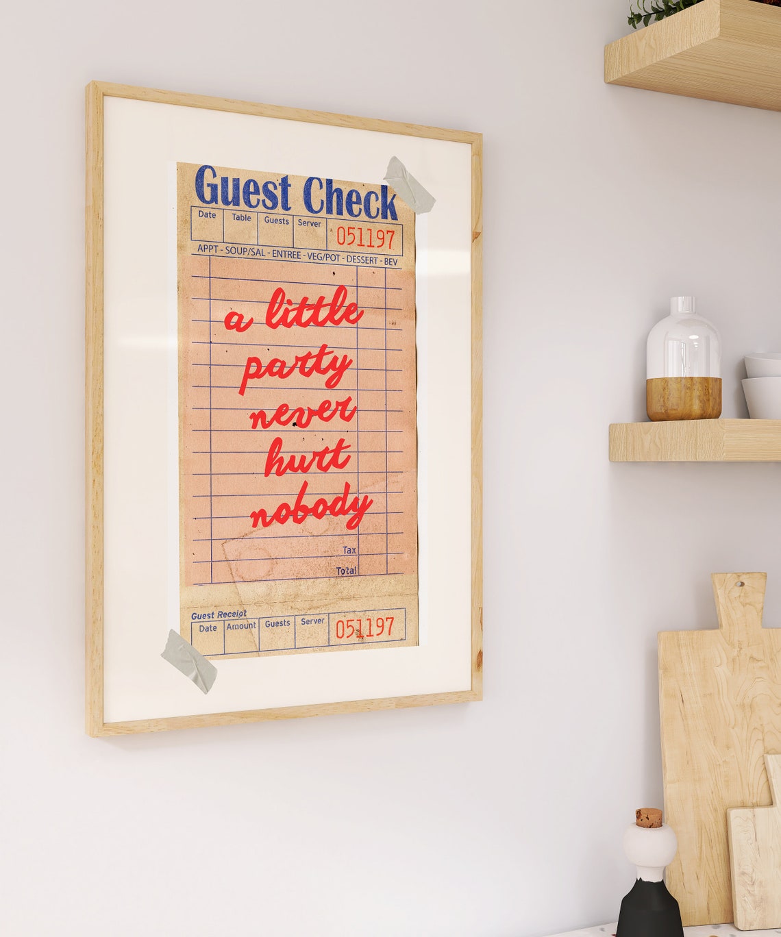 A Little Party Never Hurt Nobody Retro Diner Guest Check Wall Art - Image 2