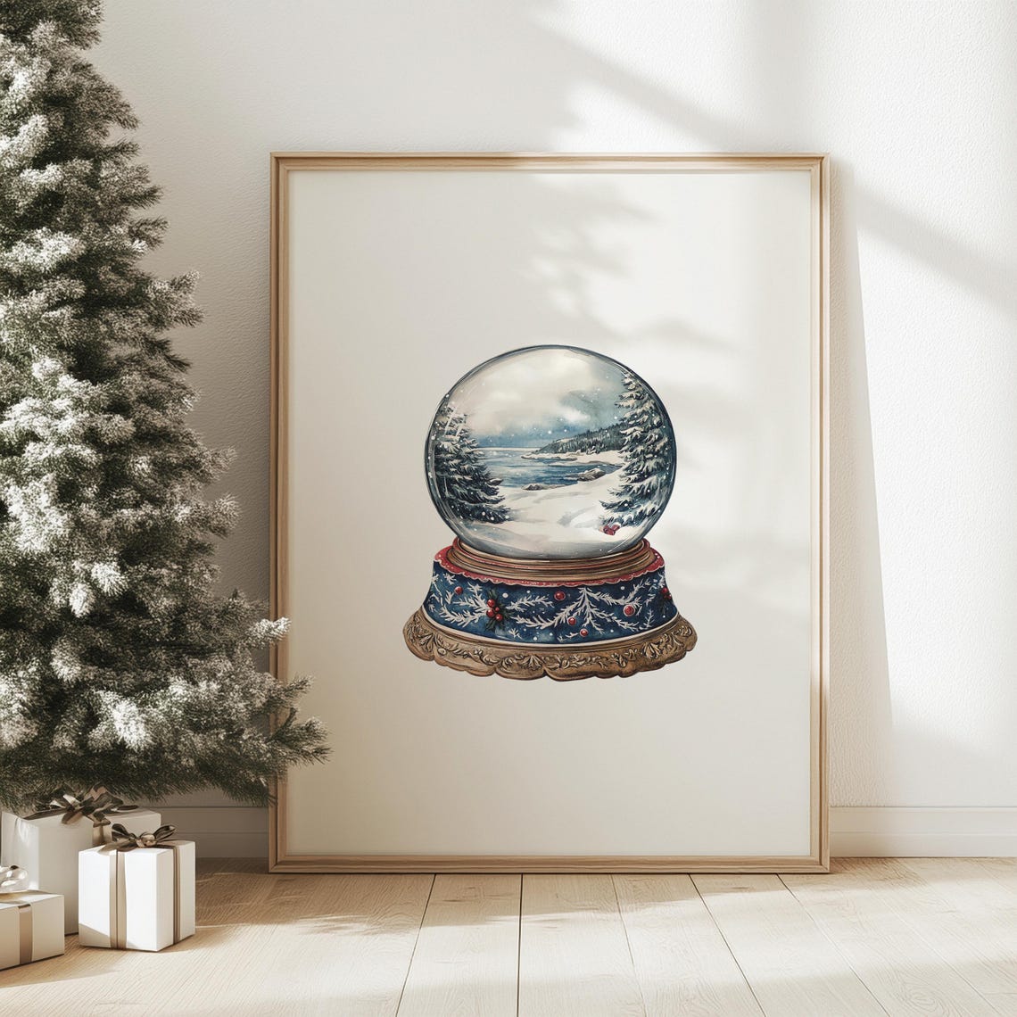 Watercolor Snow Globe Coastal Winter Scene Christmas Decor Poster - Image 4