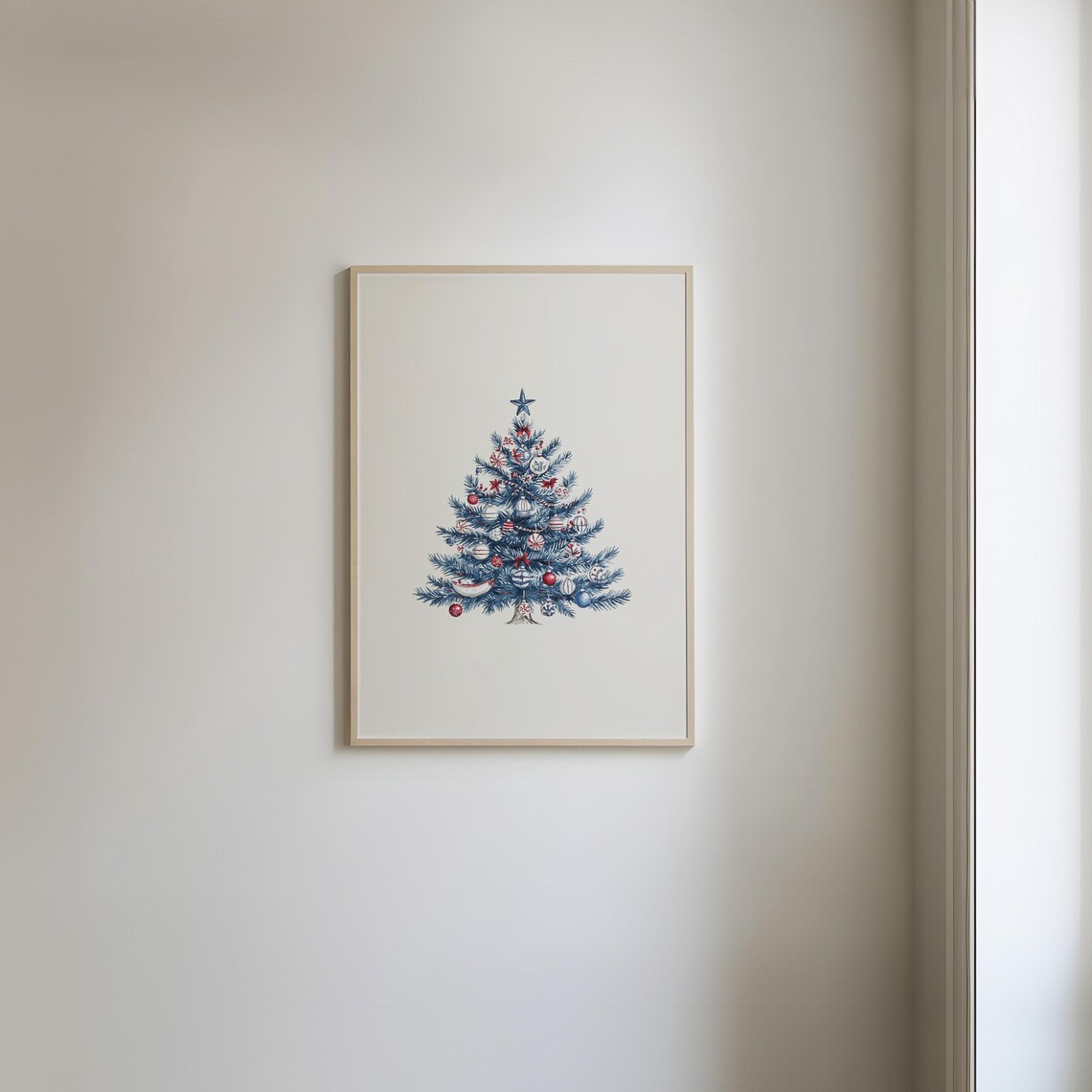 Nautical Christmas Tree Watercolor Blue Coastal Holiday Decor Poster - Image 5