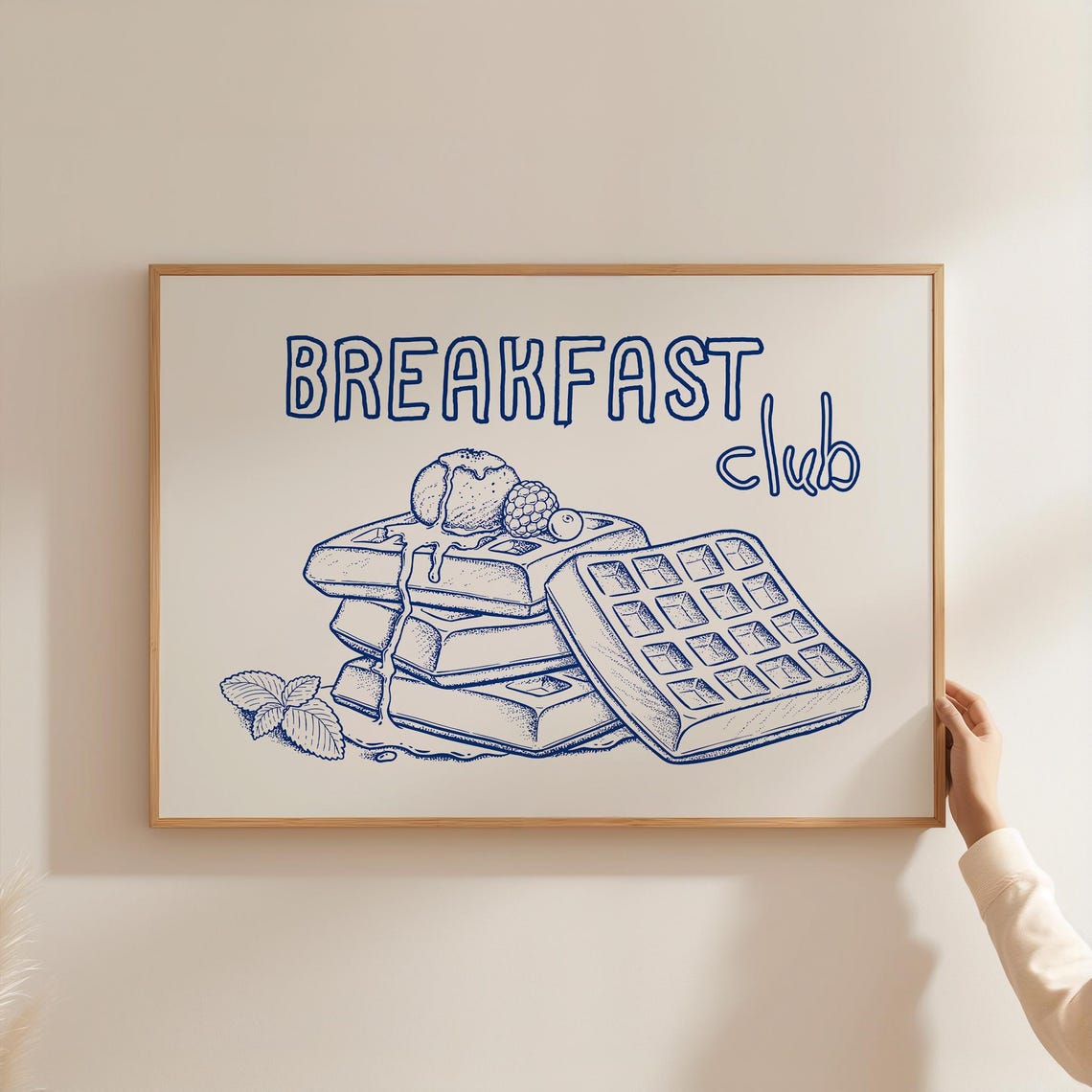 Breakfast Club Blue Ink Waffle Stack Kitchen Line Art Poster