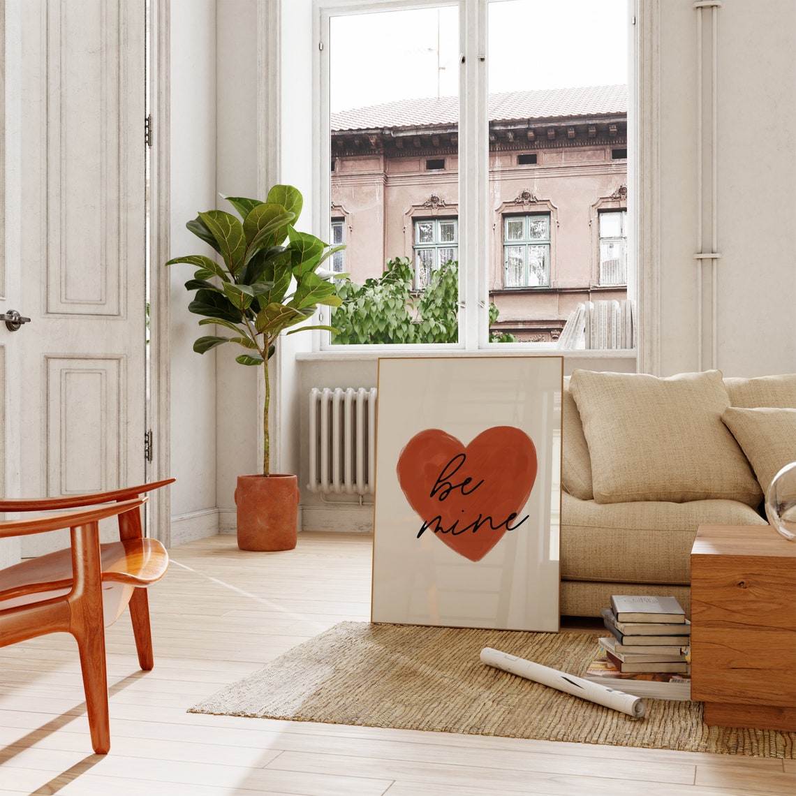 Be Mine Bold Terracotta Red Painted Heart Valentine's Love Print - Image 5