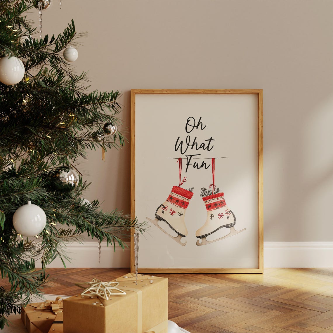 Oh What Fun Hanging Winter Ice Skates Festive Holiday Poster - Image 5