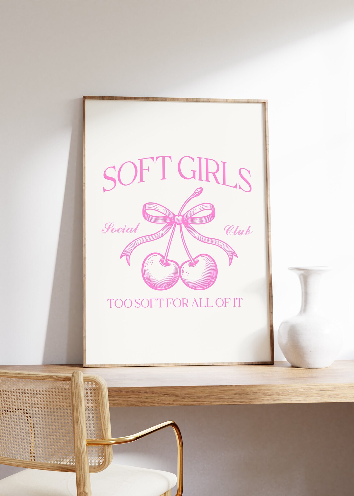 Soft Girls Social Club Pink Cherry Bow Retro Typography Poster - Image 3