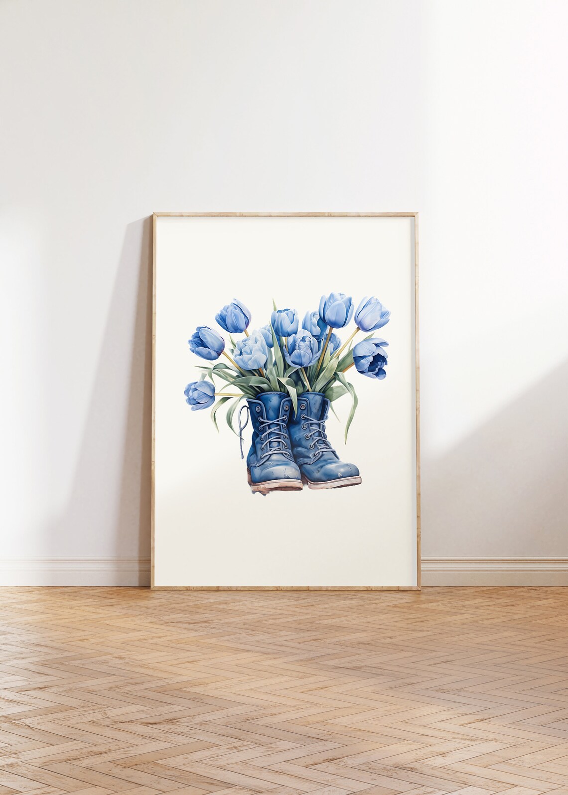 Boots With Flowers Blue Tulip Watercolor Art Print - Image 2