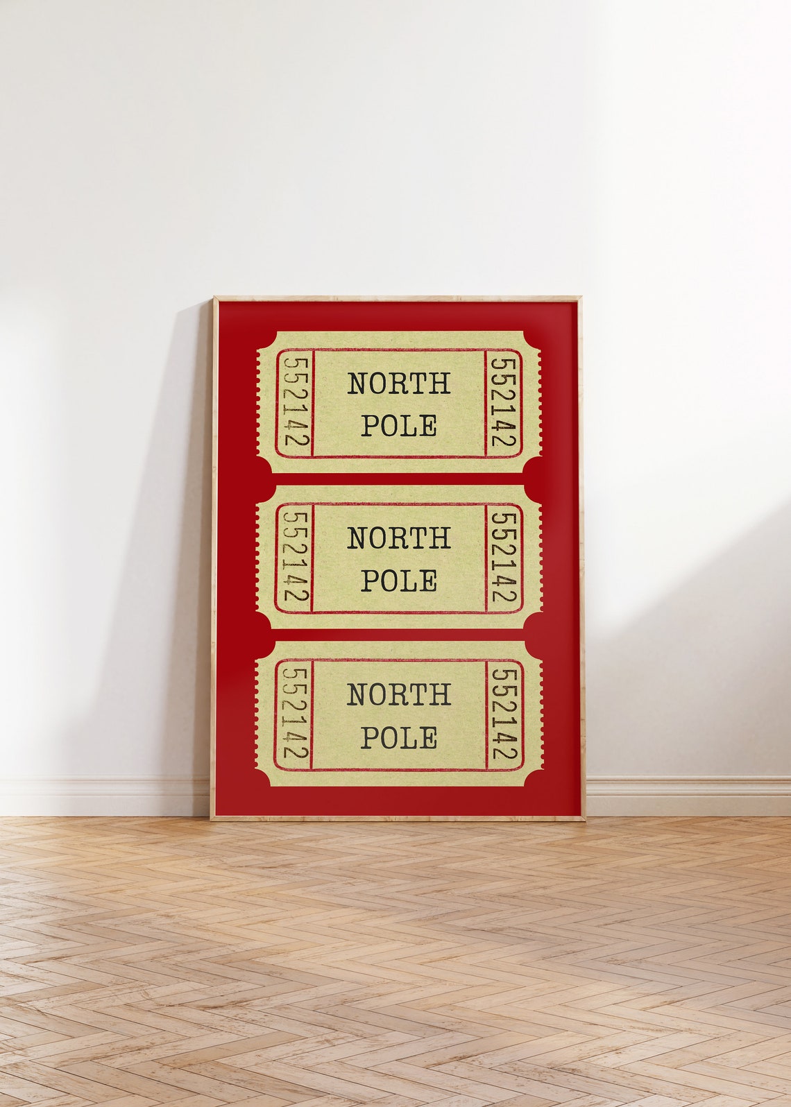 Vintage North Pole Ticket Stub Trio Red Christmas Decor Poster