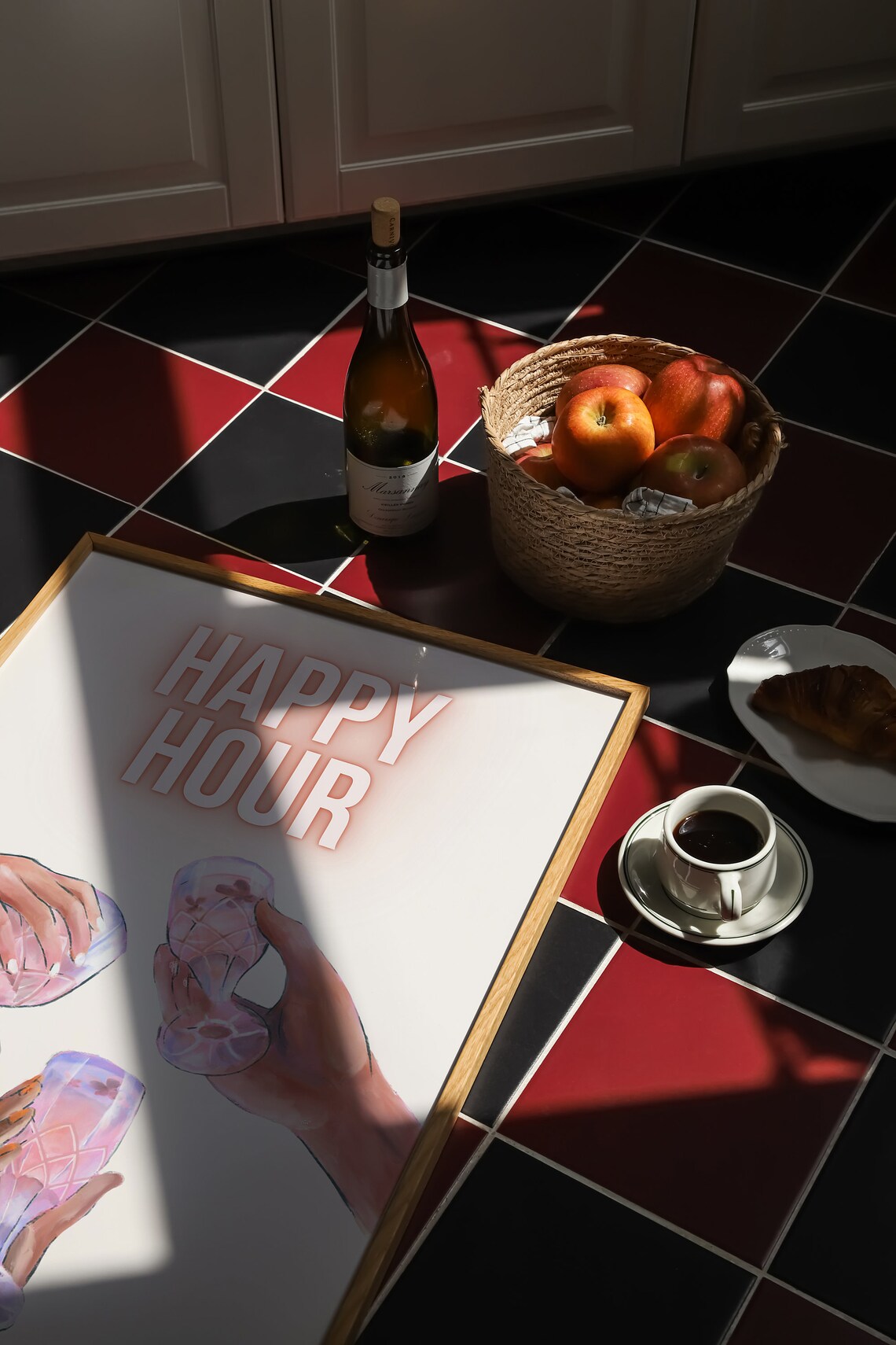 Happy Hour Pink Neon Style Cocktail Cheers Toast Party Poster - Image 2
