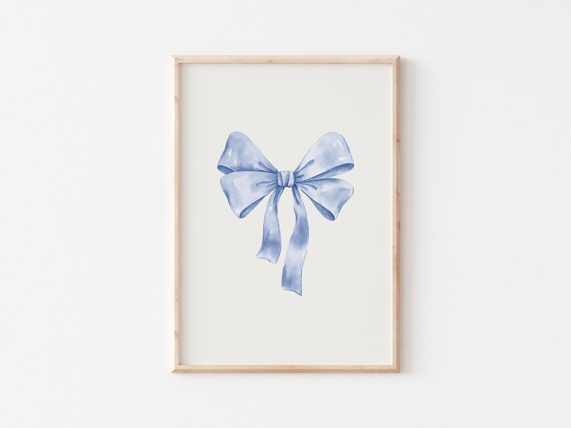Blue Bow Nursery Print, Coquette Coastal Poster - Image 3
