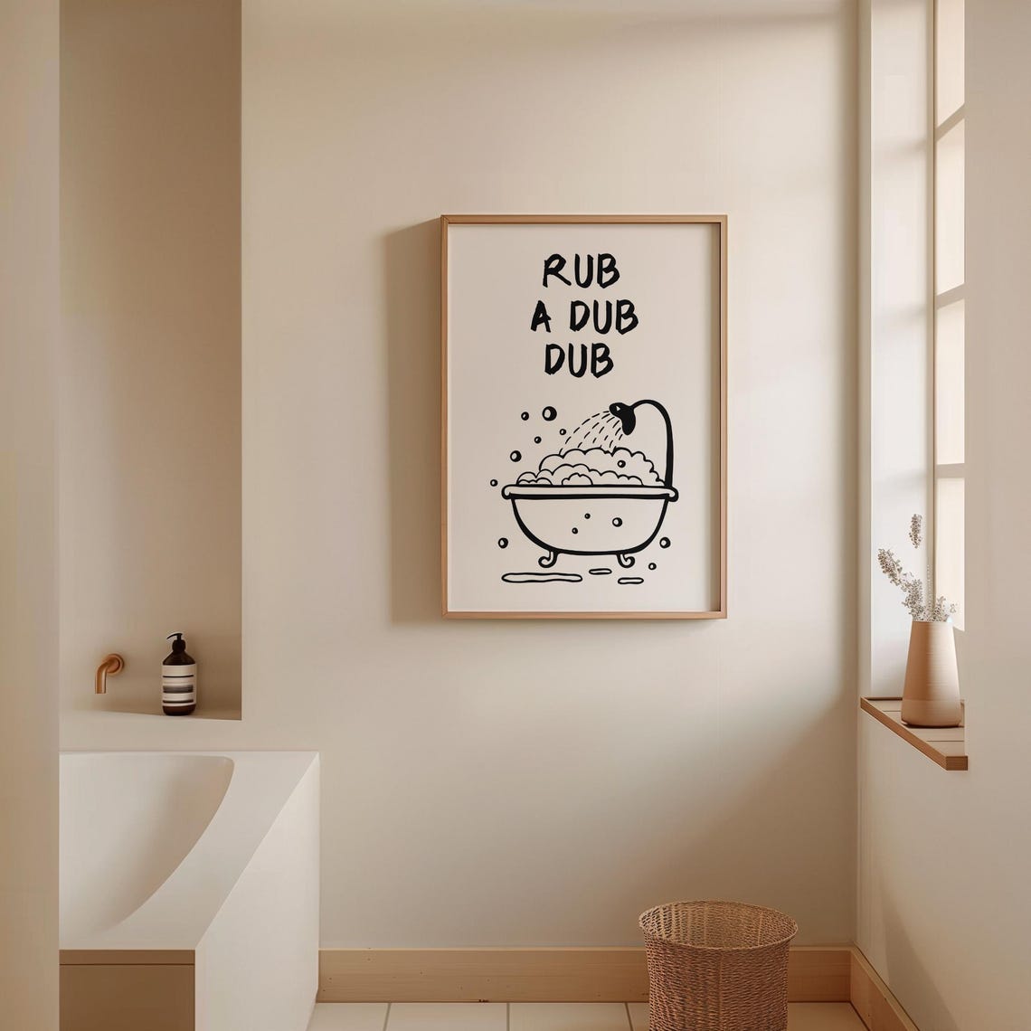 Rub A Dub Dub Clawfoot Tub Bubbles Doodle Funny Bathroom Poster - Image 2