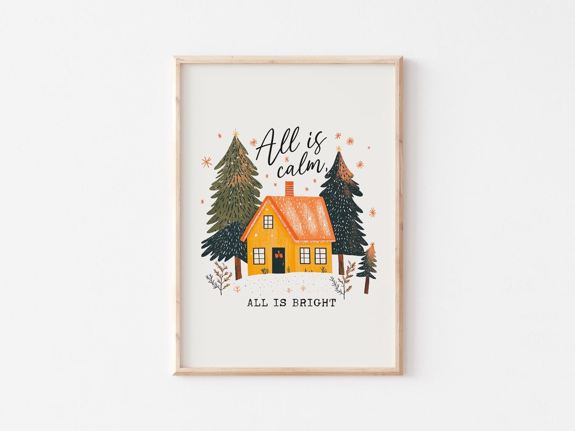 All Is Calm All Is Bright Christmas Wall Art Minimalist Christmas Neutral Christmas Prints Cozy Winter Decor - Image 3