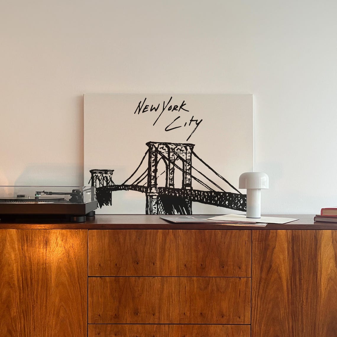 New York City Brooklyn Bridge Hand Drawn Sketch Typography Poster - Image 4