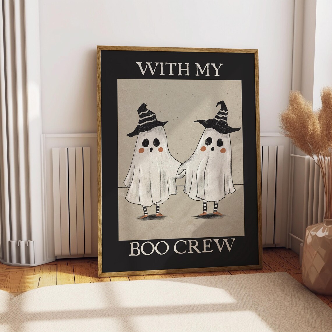With My Boo Crew Two Ghosts in Witch Hats Cute Vintage Halloween Poster - Image 2