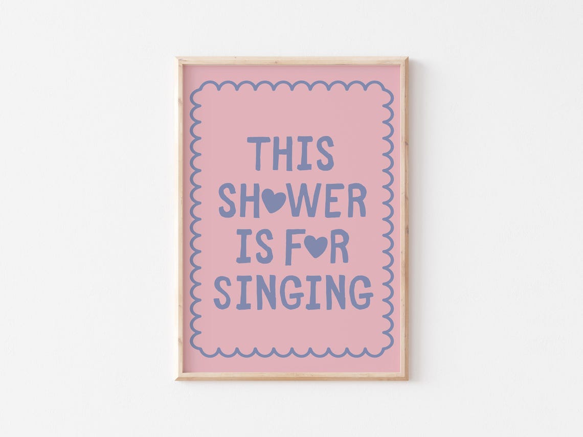 This Shower Is For Singing Pink Scalloped Heart Bathroom Poster - Image 2