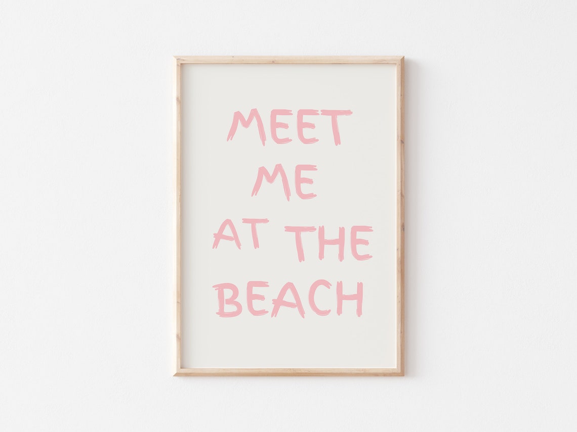 Meet Me At The Beach Soft Pink Handwritten Coastal Quote Poster - Image 4