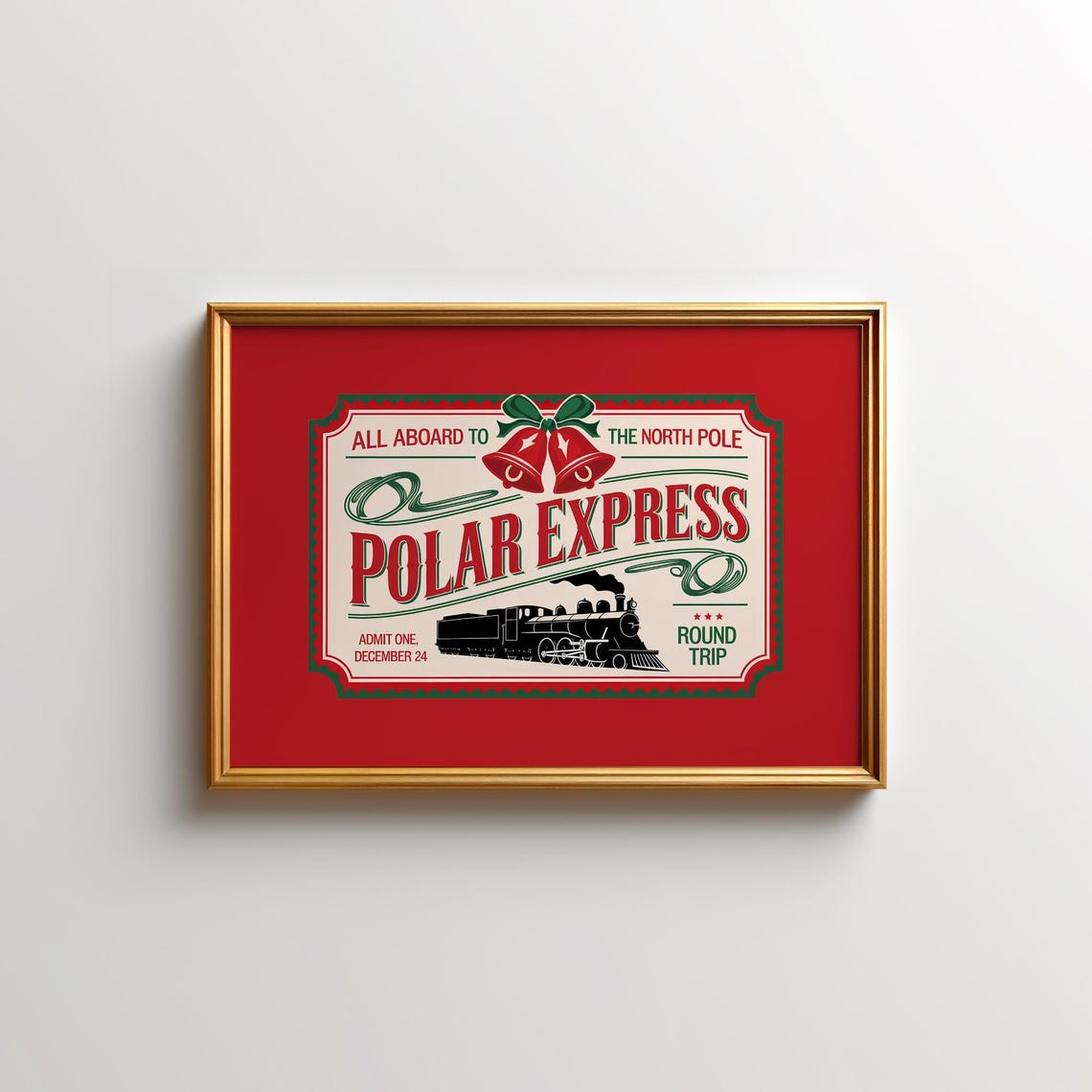 Polar Express Vintage North Pole Ticket Design On Bold Red Poster - Image 3