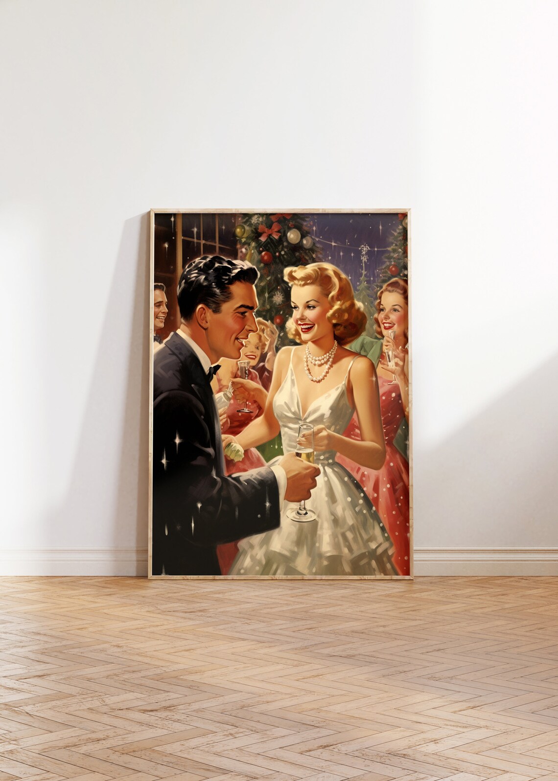 Vintage 1950s Christmas Party Couple Champagne Celebration Poster - Image 5