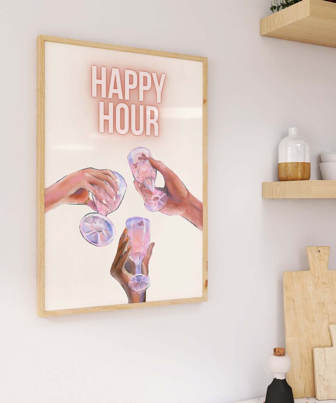 Happy Hour Art Print Bar Cart Wall Art Retro Cocktails Poster Aesthetic Bar Cart Decor Bar Cart Print Trendy Food Drink Art - Image 4