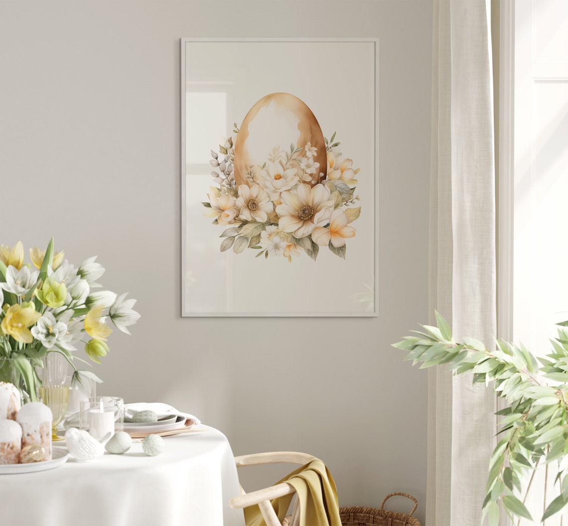Golden Easter Egg With Cream Floral Wreath Neutral Rustic Poster - Image 5