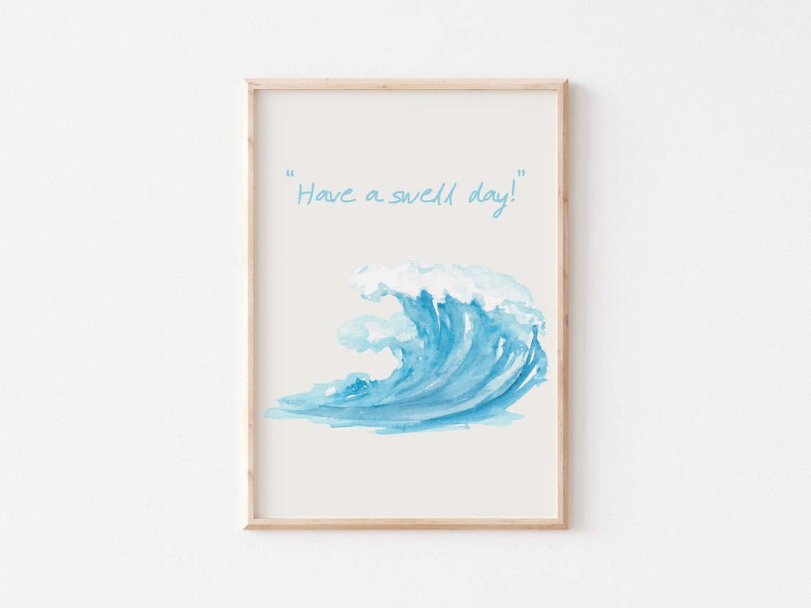 Have A Swell Day Watercolor Ocean Wave Surfing Coastal Wall Poster - Image 5