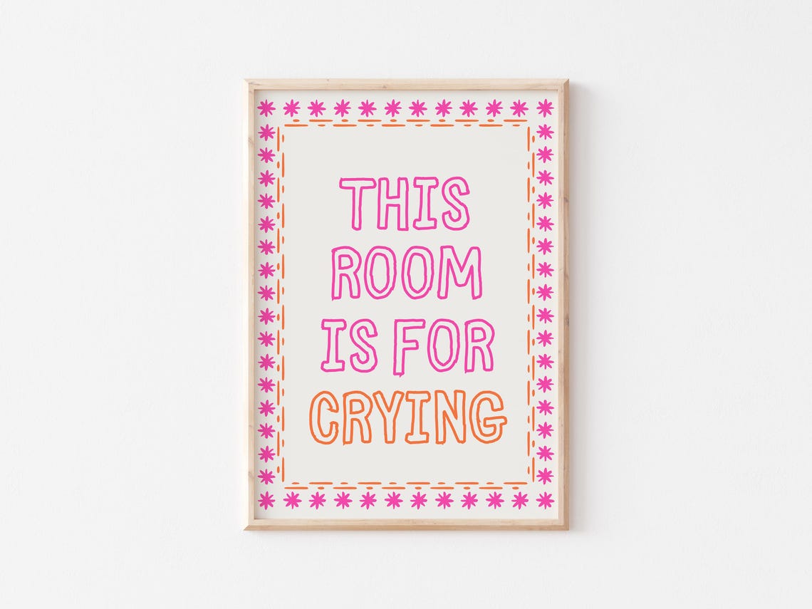 This Room Is For Crying Pink Retro Mental Health Quote Poster - Image 4