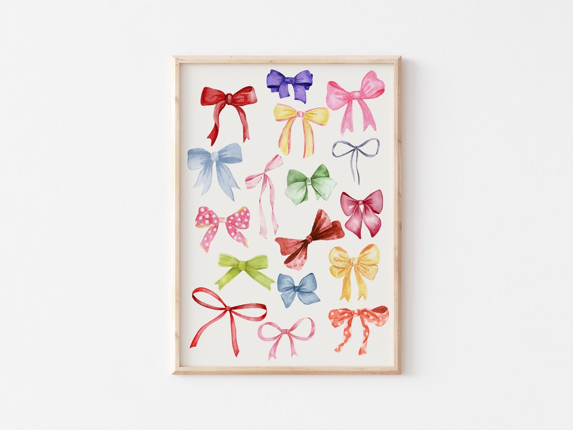 Colorful Watercolor Ribbon Bows Pattern Coquette Aesthetic Poster - Image 5