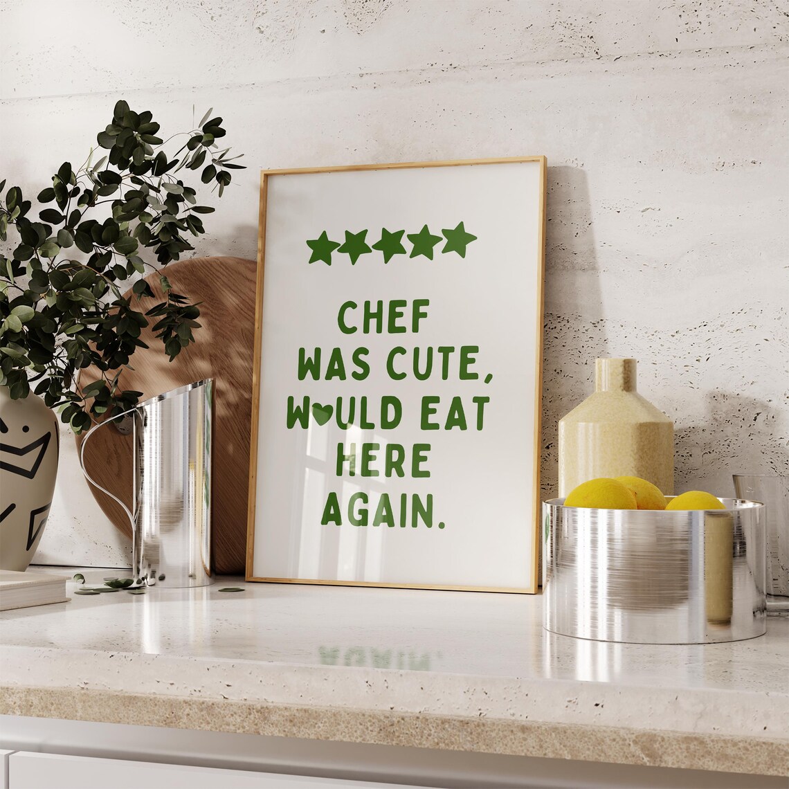 Aesthetic Kitchen Decor Chef Quote Green Kitchen Art Cozy Kitchen Prints Chef Was Cute Would Eat Here Again - Image 4