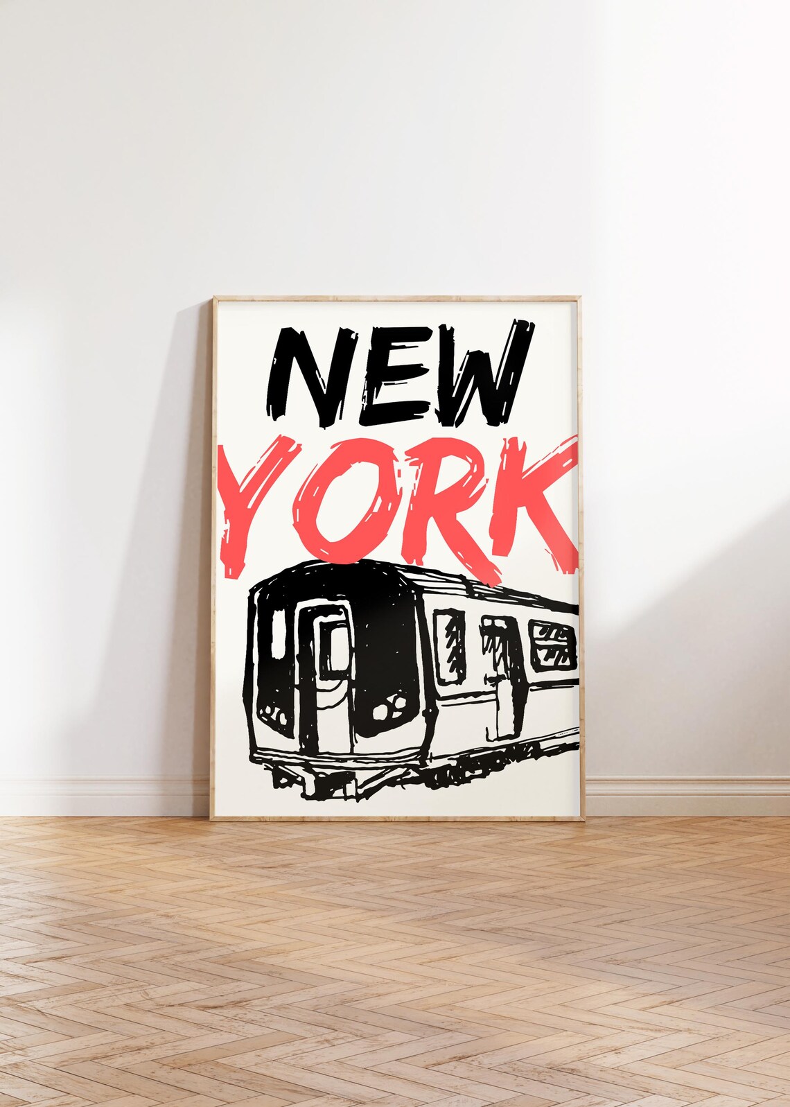 New York City Subway Train Brush Lettering Sketch Typography Poster - Image 3