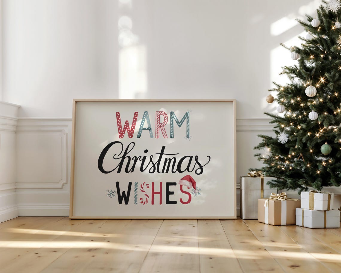 Warm Christmas Wishes Hand-Lettered Holiday Typography Poster - Image 4