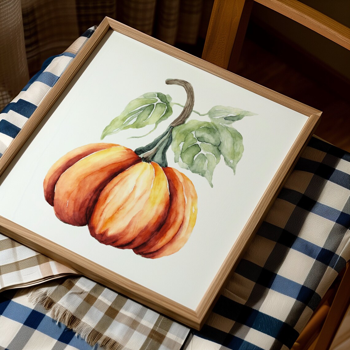 Watercolor Orange Pumpkin With Green Leaves Autumn Art Poster - Image 5