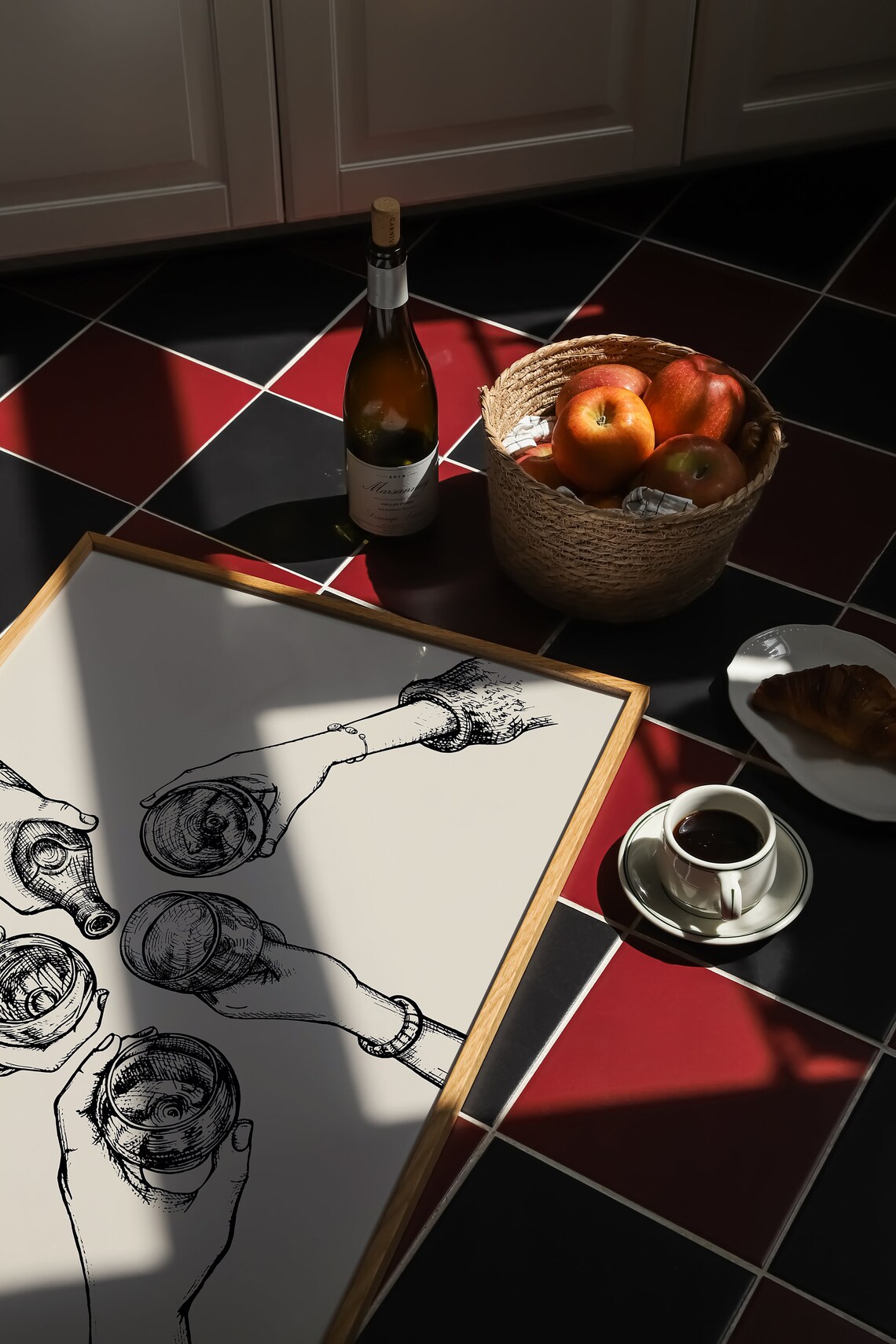 Cheers Wine Glasses Toast Black Ink Sketch Celebration Poster - Image 2