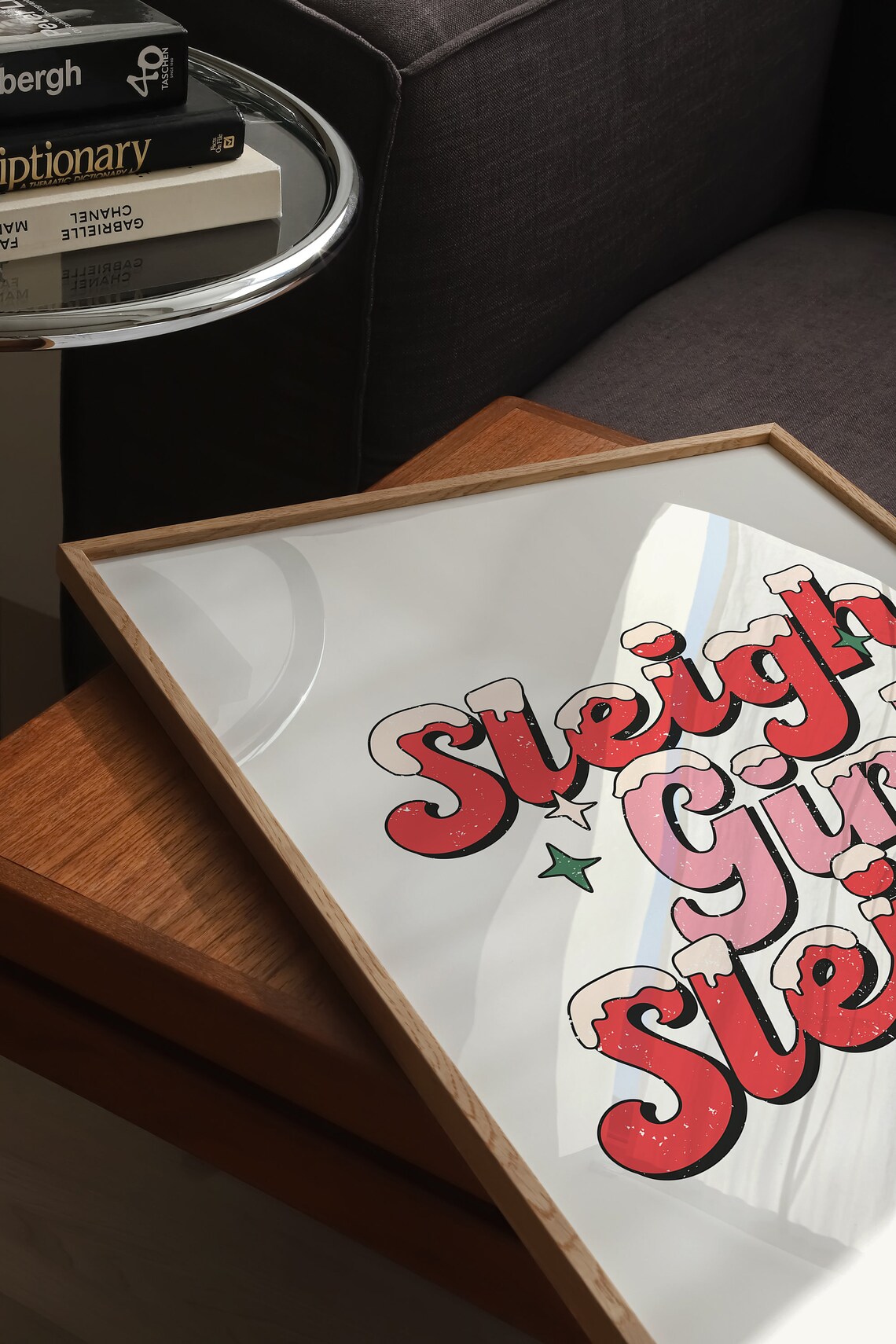 Sleigh Girl Sleigh Retro Red Snowy Typography Holiday Poster - Image 4