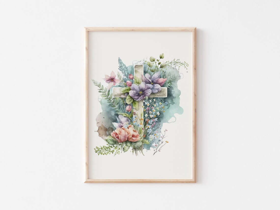 Floral Cross Watercolor Christian Easter Purple Flower Poster - Image 4