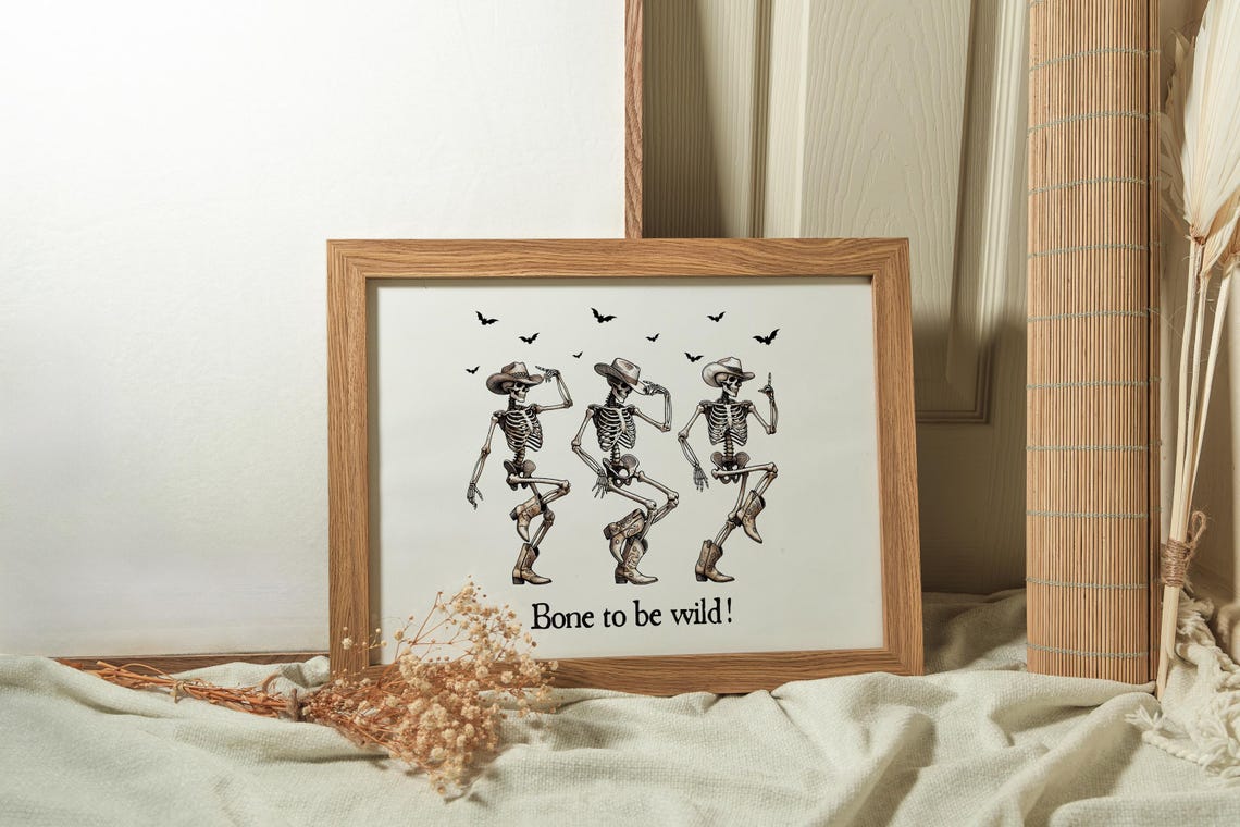 Bone to Be Wild Funny Cowboy Skeleton Line Dance Halloween Poster - Image 2