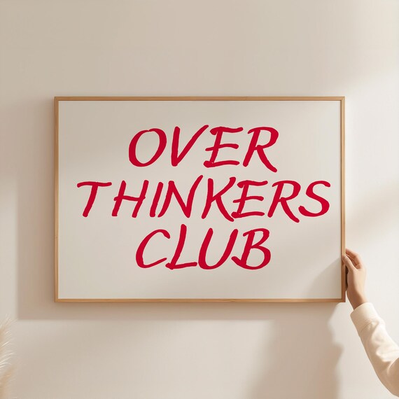 Over Thinkers Club Print Trendy Horizontal Wall Art Funny Quote Print Retro Typography Prints Modern Apartment Decor