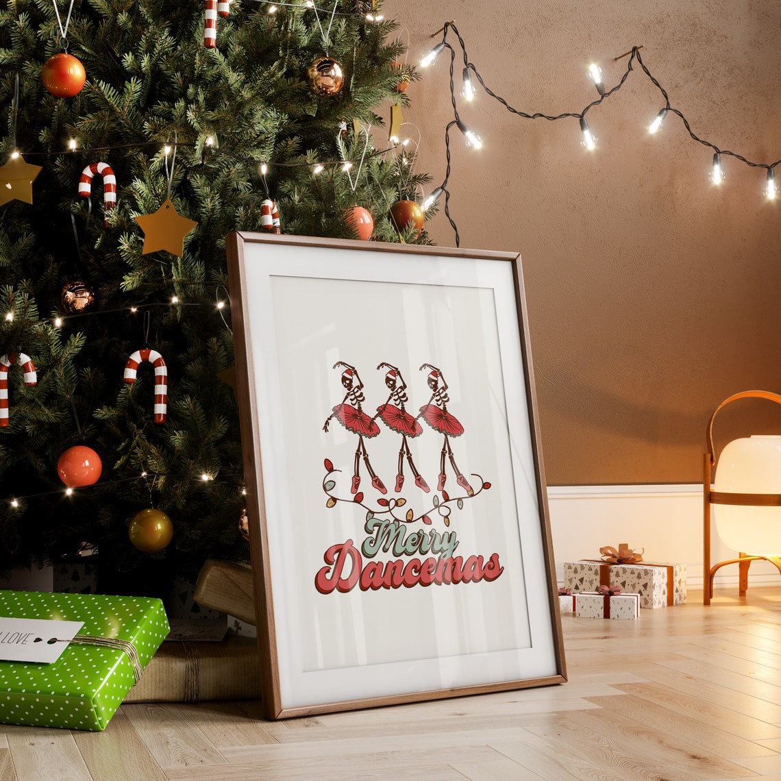 Merry Dancemas Three Dancing Skeleton Ballerinas Lights Poster - Image 2