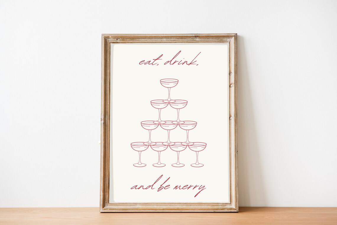 Eat Drink And Be Merry Champagne Tower Minimalist Line Art Poster - Image 2