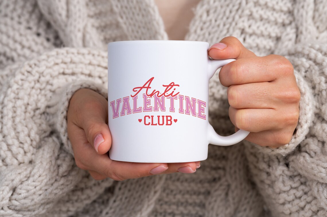 Anti Valentine Club Collegiate Style Pink Hearts Typography Poster - Image 2