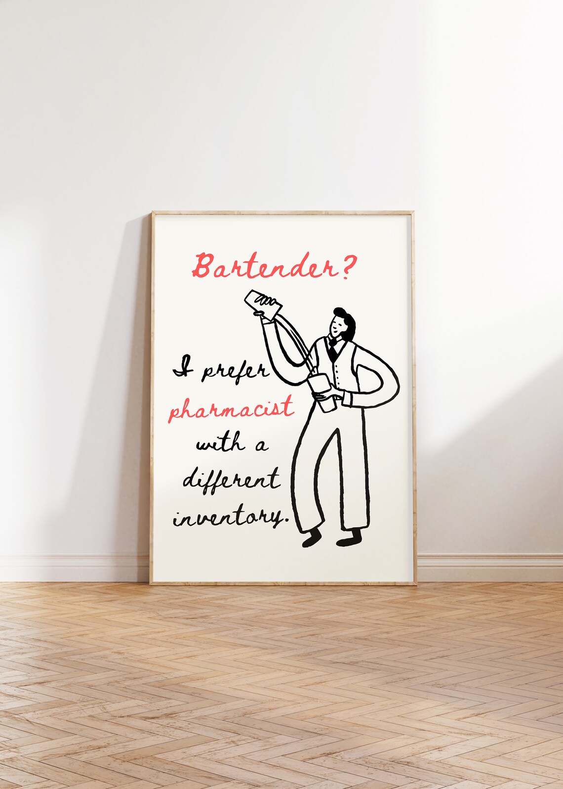 La Barmaid Print Cute Bartender Poster Trendy Minimalist Kitchen Decor Funny Bartender Prints Modern Bar Cart Wall Art - Image 5