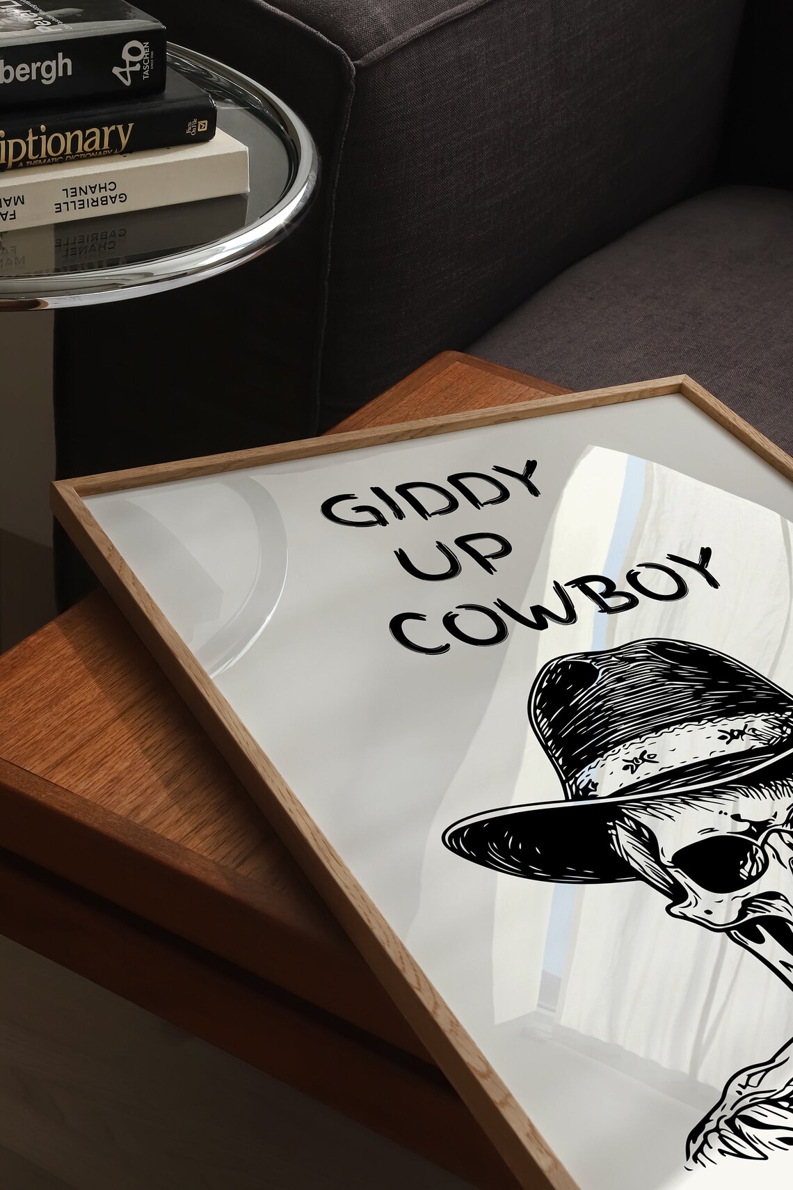 Giddy Up Cowboy Skeleton Hat Smoking Western Quote Art Poster - Image 2