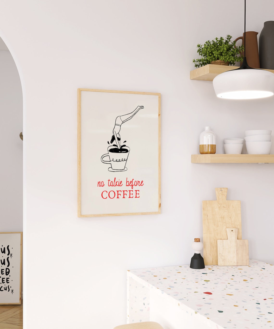 No Talkie Before Coffee Funny Diver Splashing Line Drawing Poster - Image 5