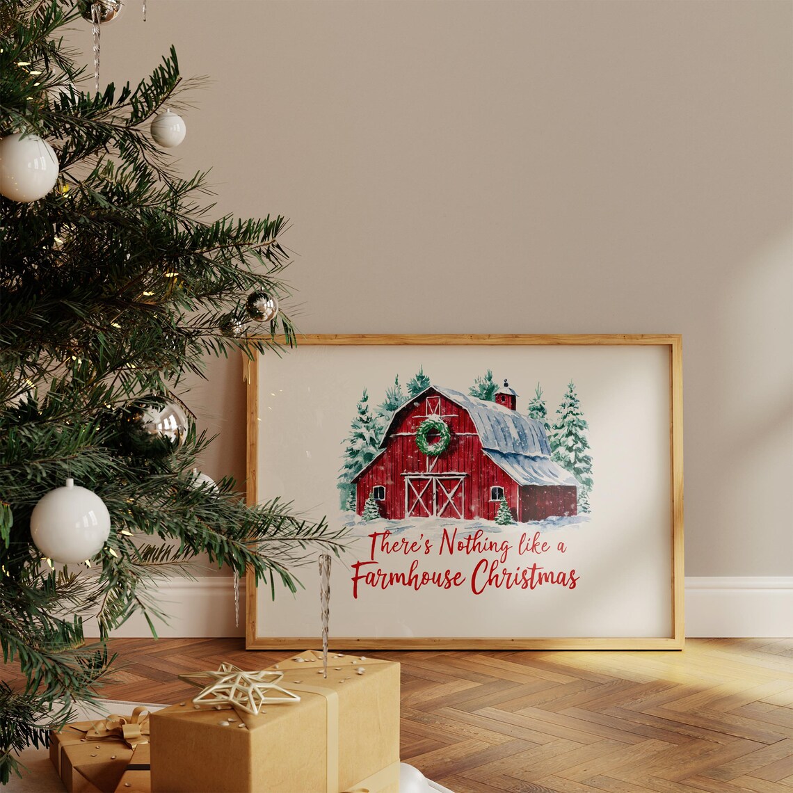 There's Nothing Like a Farmhouse Christmas Red Barn Winter Poster - Image 4