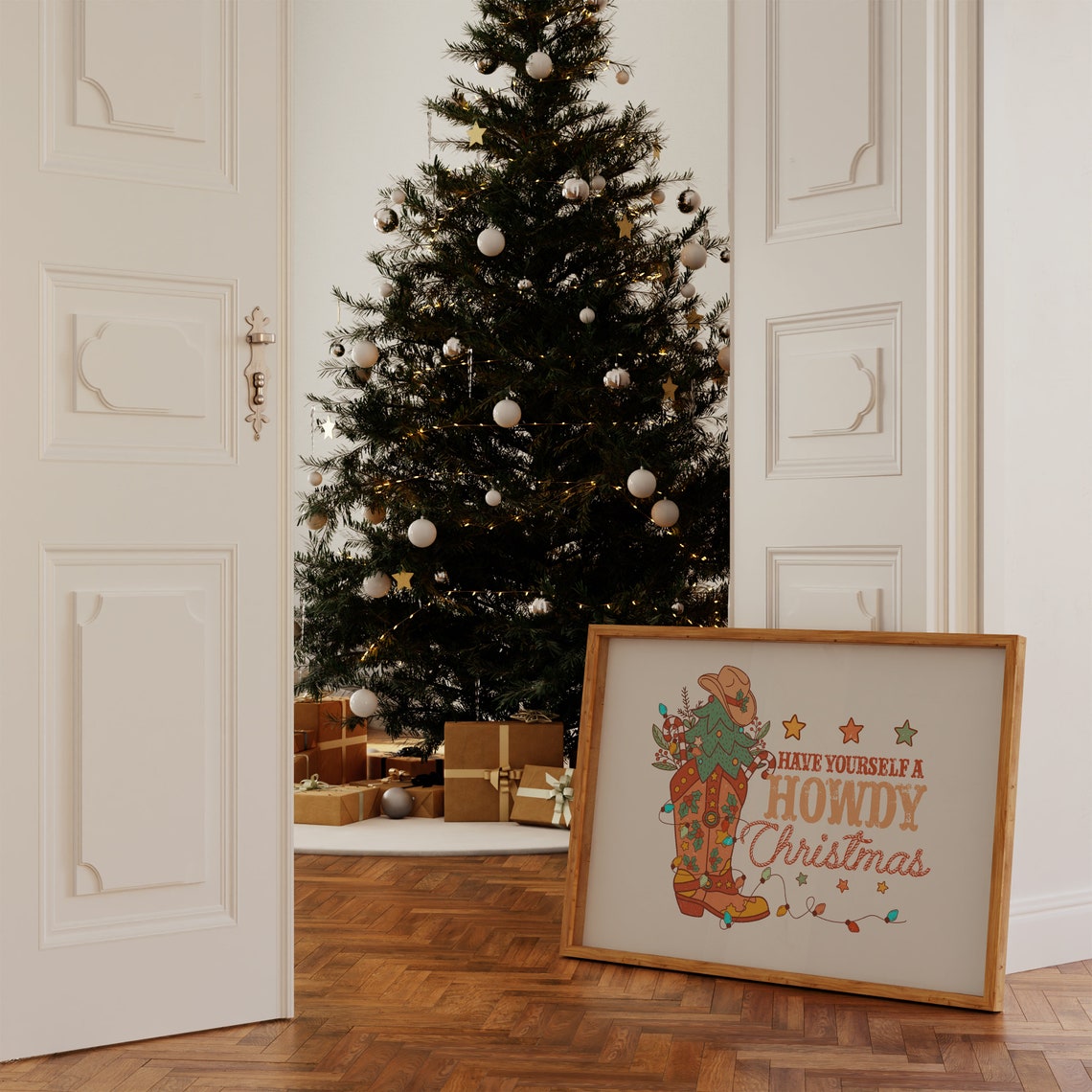 Have Yourself a Howdy Christmas Boot Tree Western Holiday Poster - Image 3