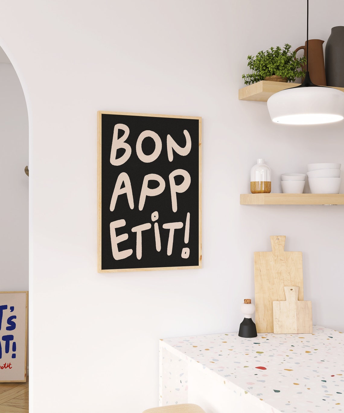Bon Appetit Hand Lettered French Kitchen Black And White Poster - Image 3