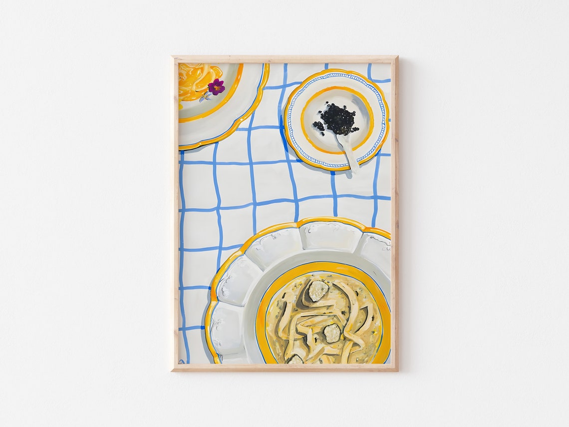 Hand Drawn Dinner Party Pasta Table Maximalist Kitchen Wall Art - Image 2