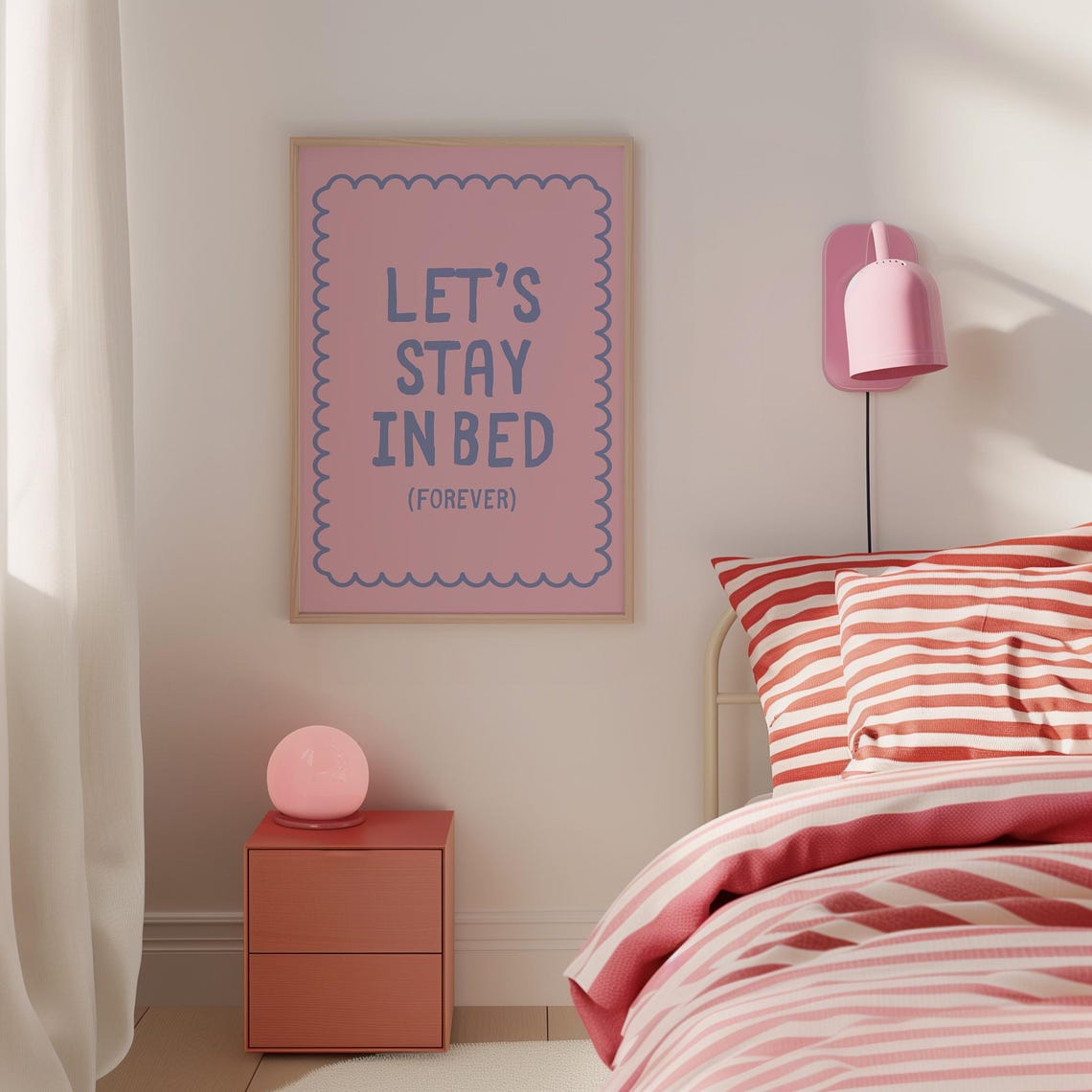 Let's Stay In Bed Forever Pink Typography Cozy Bedroom Wall Art - Image 4