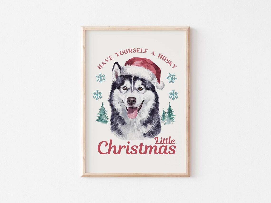 Have Yourself A Husky Little Christmas Santa Hat Dog Art Poster - Image 5