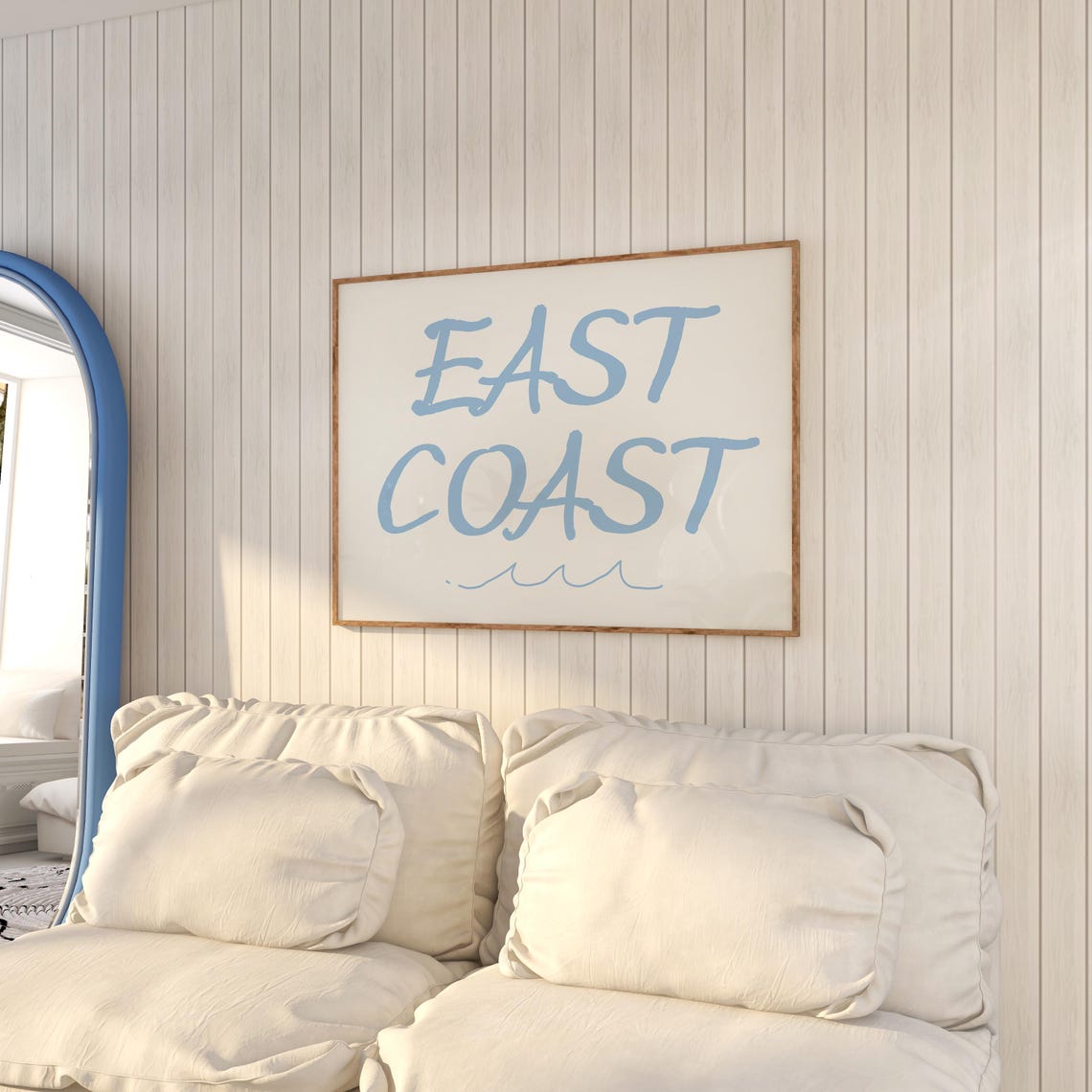 East Coast Light Blue Script With Wave Beach Quote Decor Poster - Image 3
