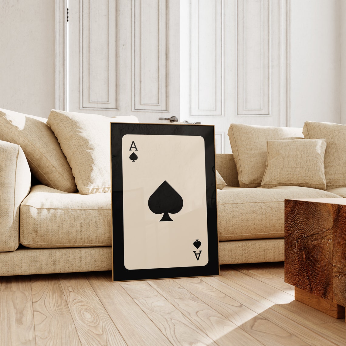 Ace of Spades Minimalist Playing Card Black and Cream Poster - Image 2