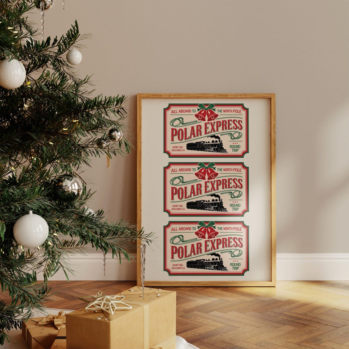 Polar Express Triple North Pole Ticket Vintage Christmas Art Poster - Image 4